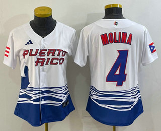 Women%27s Puerto Rico Baseball #4 Yadier Molina 2023 Red World Classic Stitched Jerseys